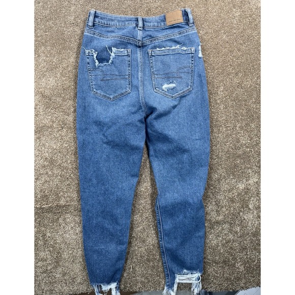 American Eagle Mom Jeans Women's 4R Blue High-Rise Pants - Destroyed Stretch - Picture 10 of 10